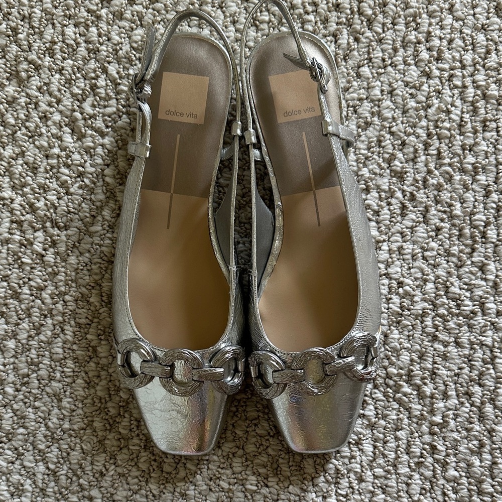 Dolce Vita Metallic Silver Slingback Heels. NEW